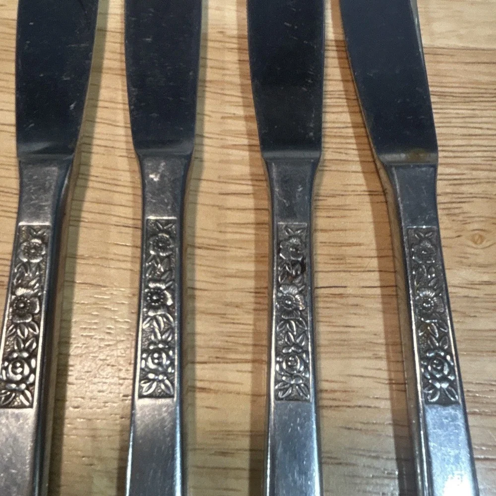 Stanley Roberts Stainless Steel Dinner Knives Floral Handle Lot of 4